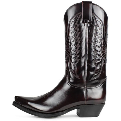 Damen Cowboystiefel Bestickt Leder Braun