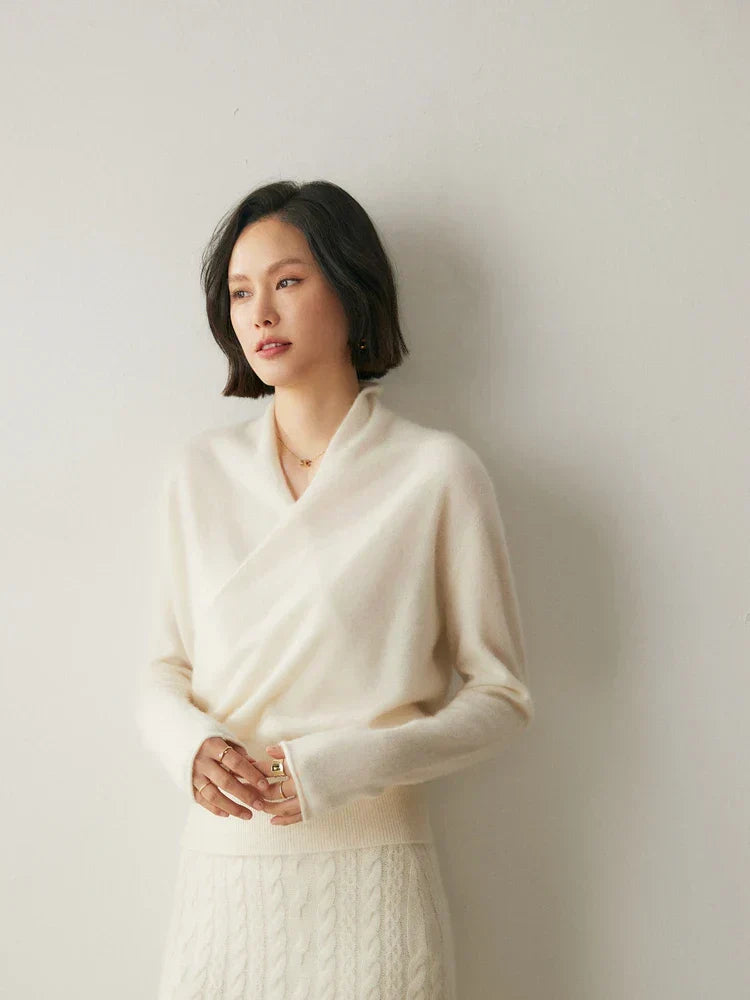 Damen Wickelpullover Überkreuzdesign aus Kaschmir Modern