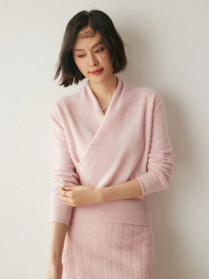 Damen Wickelpullover Überkreuzdesign aus Kaschmir Modern
