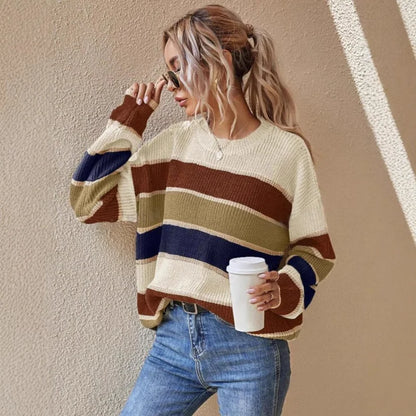 Weicher Damen Oversize Pullover Gestreift Groß - Norvielle