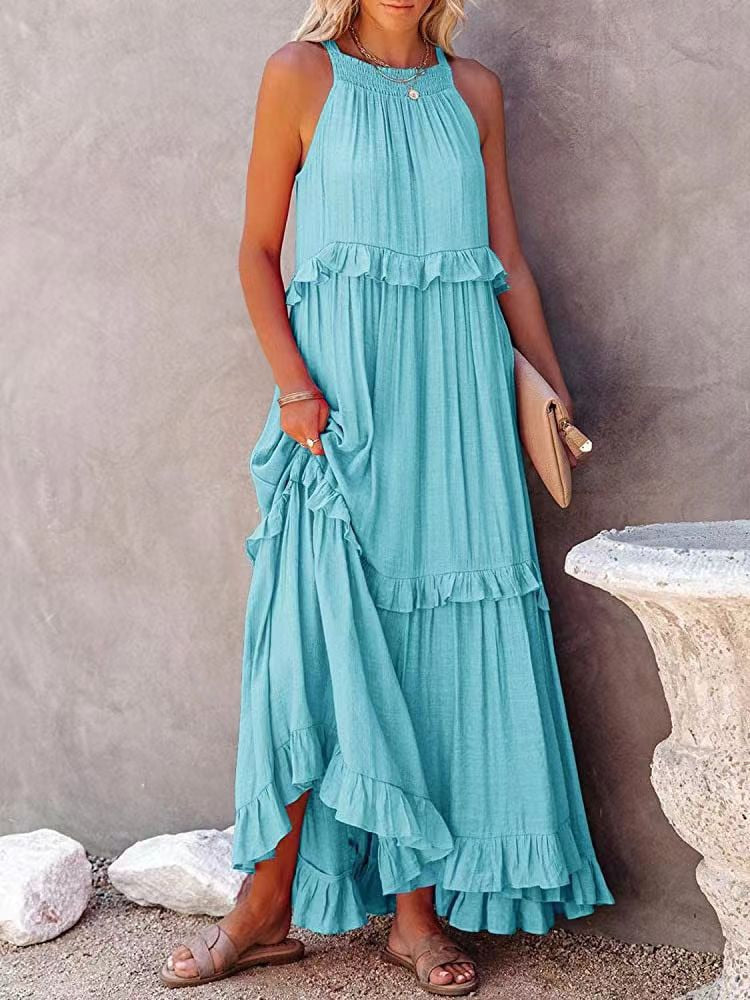 Damen Sommerkleid Geschnürt Modern Pastellfarben
