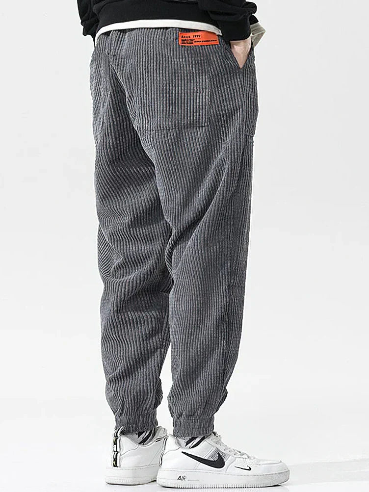 Herren Jogginghose Elastischer Cord Stoff Weite Bequem