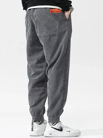 Herren Jogginghose Elastischer Cord Stoff Weite Bequem