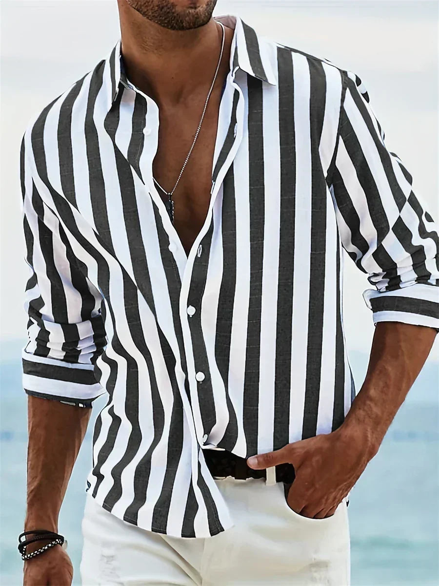 Herren Sommer-Shirt Gestreift Leicht Baumwolle