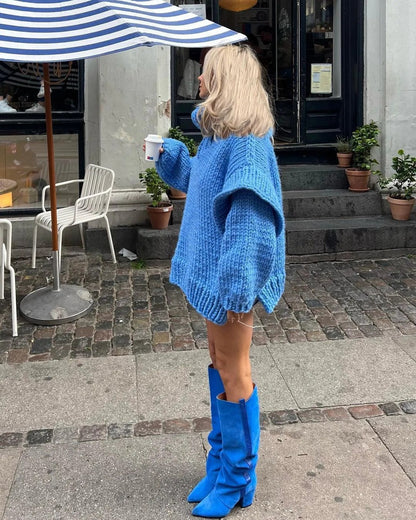 Damen Oversize Strickpullover Rollkragen Grobstrick