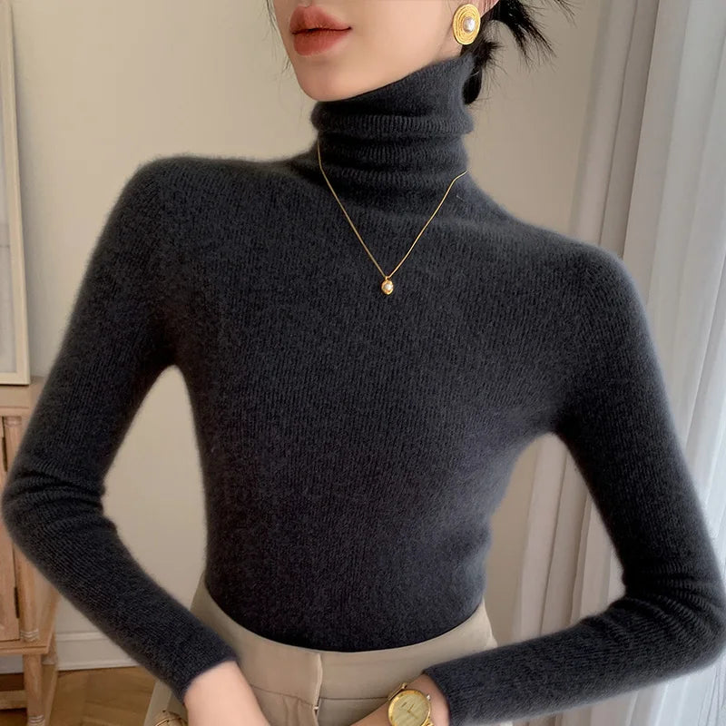 Damen Wollpullover Rollkragen Warm