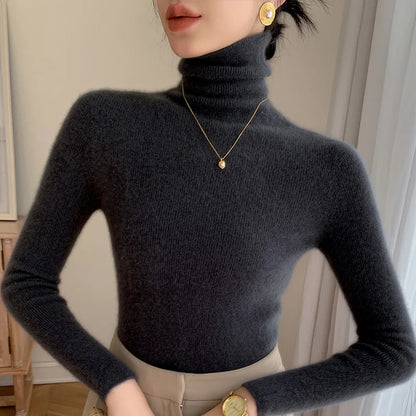 Damen Wollpullover Rollkragen Warm
