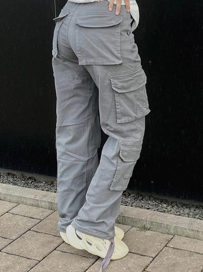 Damen Cargo-Hose Weite Beinlocke Mit Taschen
