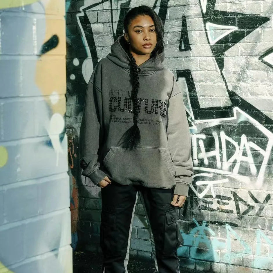 Streetwear Hoodie Strass Steine Schwarz - Norvielle