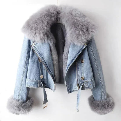 Damen Jeansjacke Fellfüllung Warm
