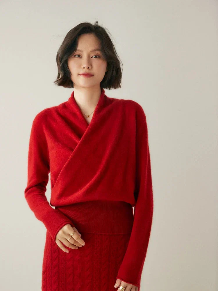 Damen Wickelpullover Überkreuzdesign aus Kaschmir Modern