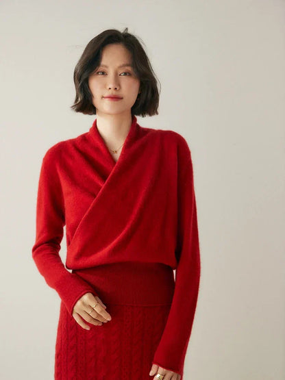 Damen Wickelpullover Überkreuzdesign aus Kaschmir Modern