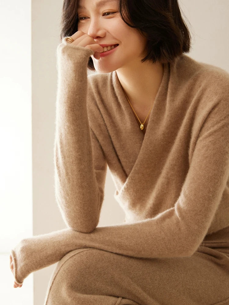 Damen Wickelpullover Überkreuzdesign aus Kaschmir Modern