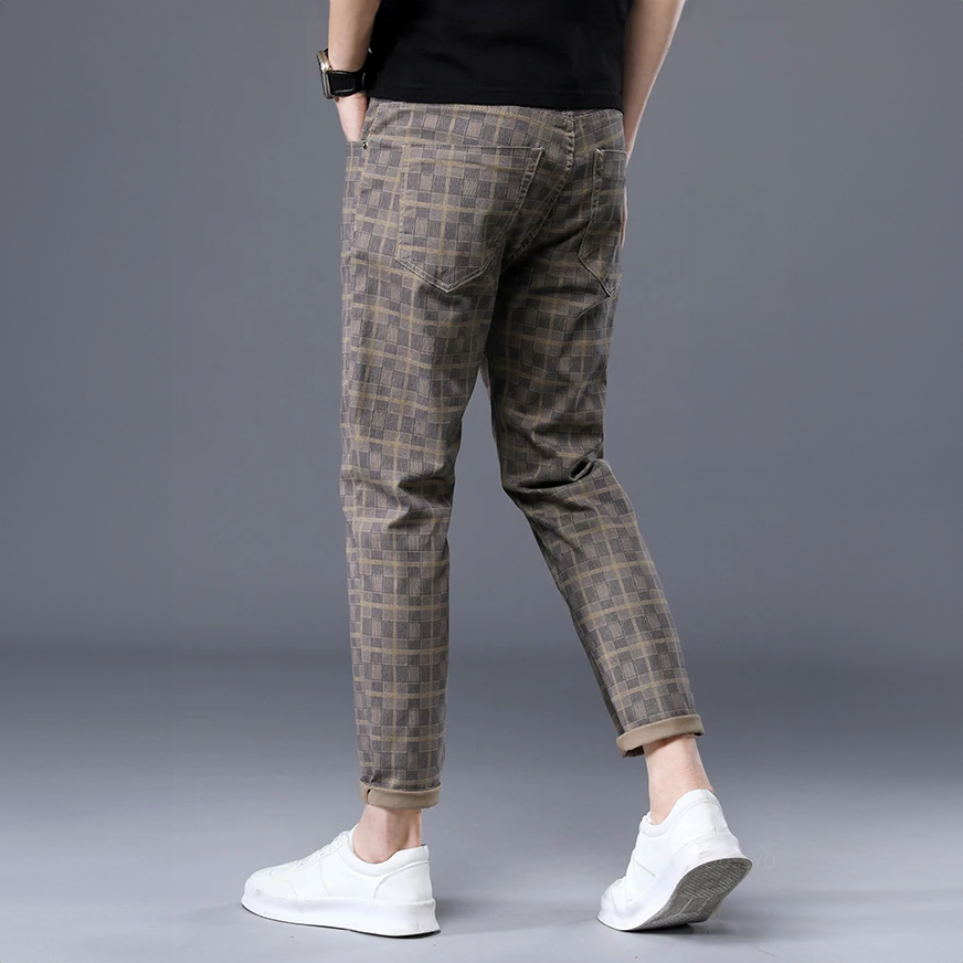 Herren Slim-Fit-Hosen Kariert -Grau