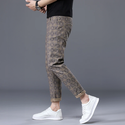 Herren Slim-Fit-Hosen Kariert -Grau