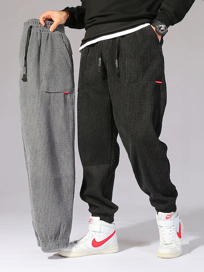 Herren Jogginghose Elastischer Cord Stoff Weite Bequem - Norvielle