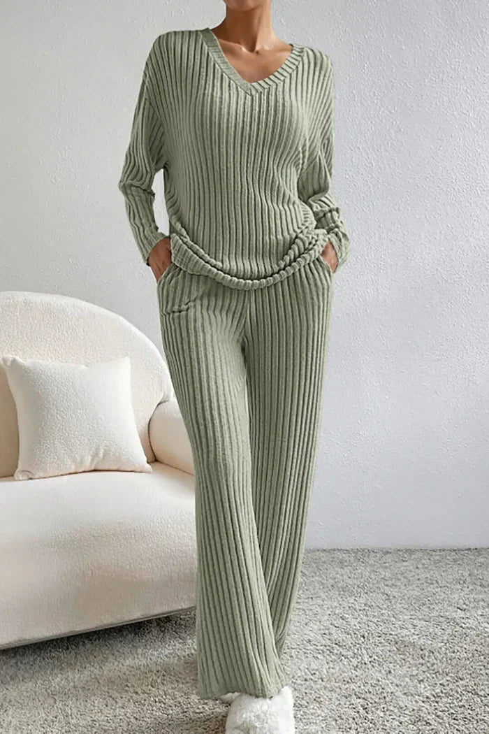 Damen Loungewear Set 2-teilig Rippstrick Bequem