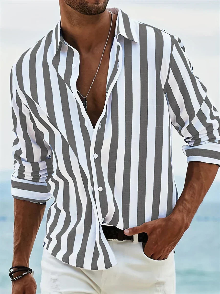 Herren Hemd Streifen Button-Down Casual