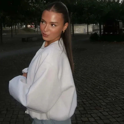 Damen Locker Geschnittene Jacke Reißverschluss Vorne