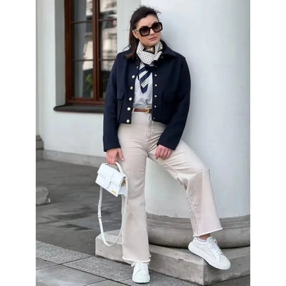 Damen Kurzjacke Modern mit Knopfleiste