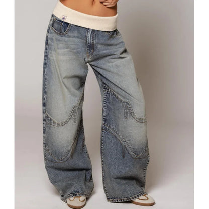 Damen Baggy Jeans Rippbund Streetstyle Blau - Norvielle