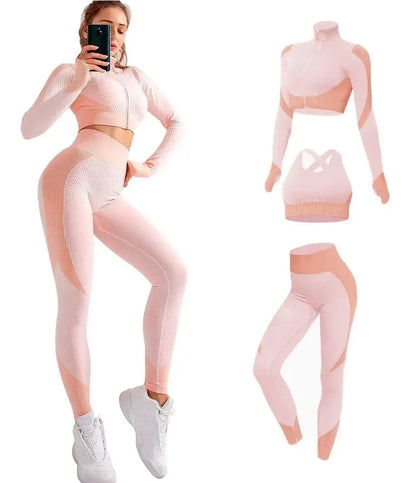 Damen High Waist Sportleggings Set Nahtlos