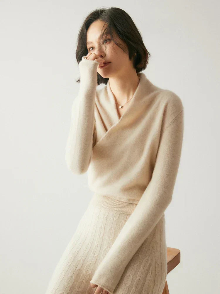 Damen Wickelpullover Überkreuzdesign aus Kaschmir Modern