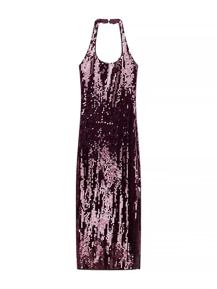 Bordeaux Pailletten Kleid für Gala und Partys
