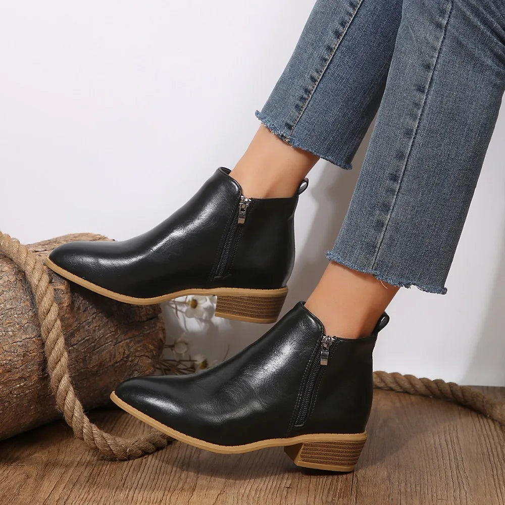 Damen Ankle Boots Lässig Frühling Reißverschluss Schwarz - Norvielle