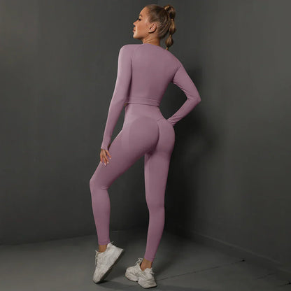 Nahtloses Fitness Set Damen in Fuchsia, figurbetont S–L
