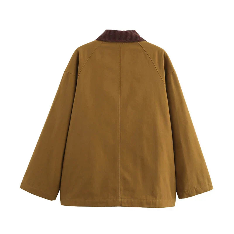 Damen Workwear Jacke Braun Cordkragen Schnürenverschluss