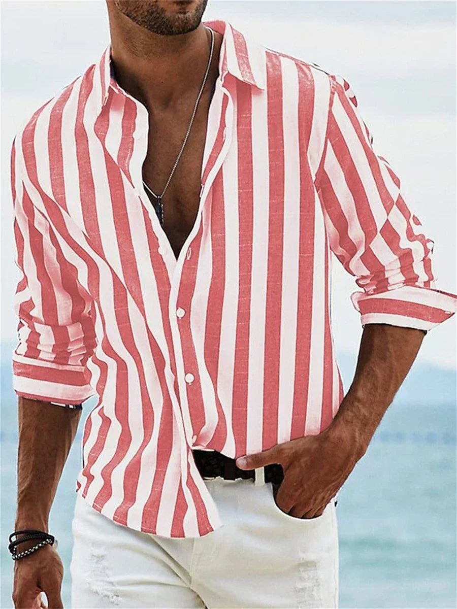 Herren Hemd Streifen Button-Down Casual