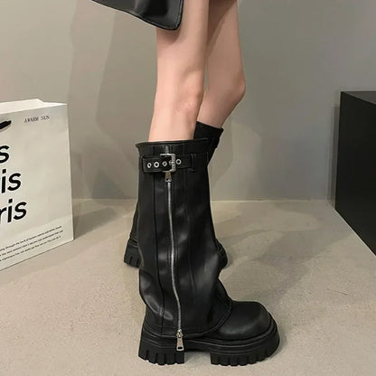 Damen Kniehohe Plateau-Stiefel