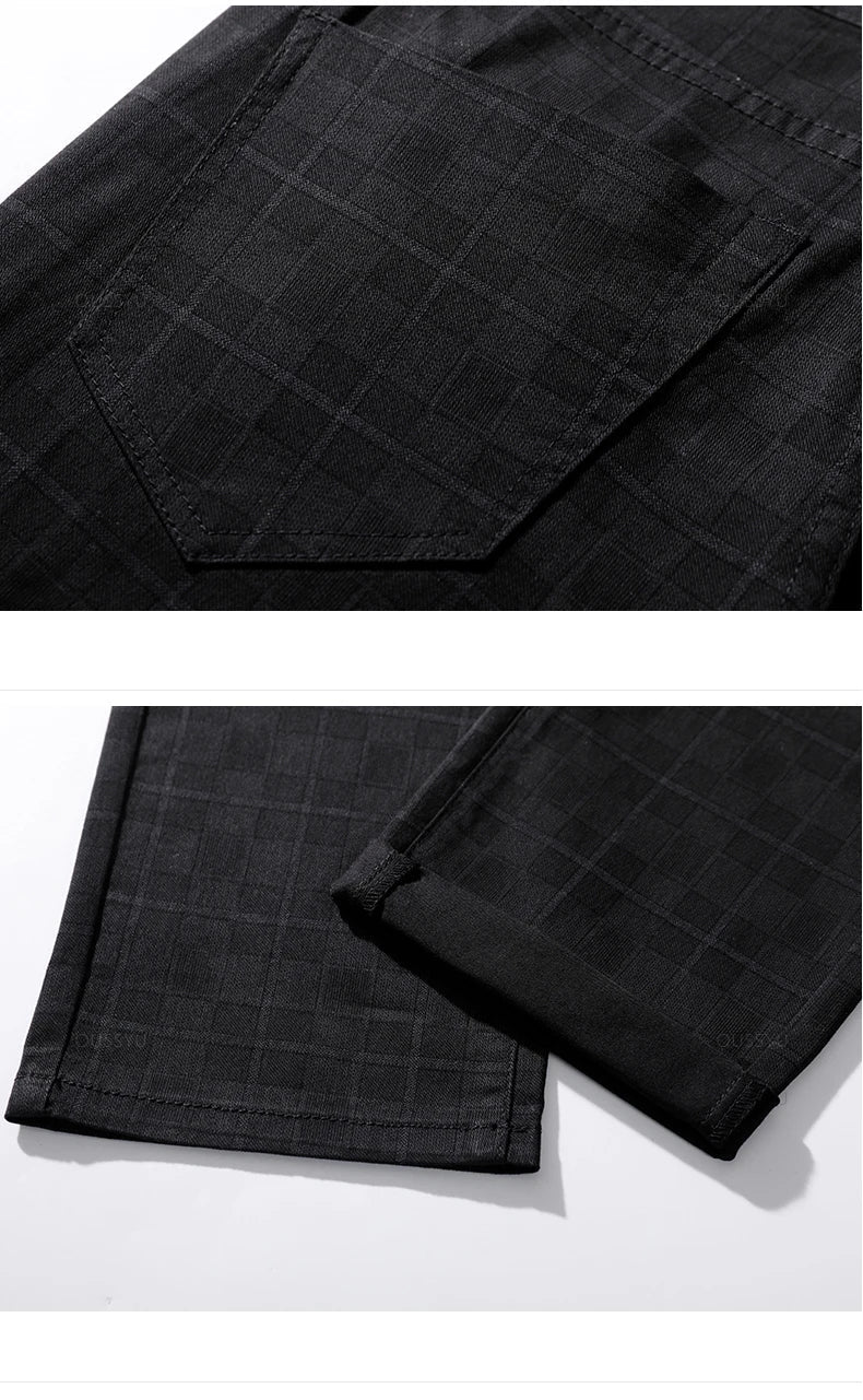 Herren Slim-Fit-Hosen Kariert -Grau