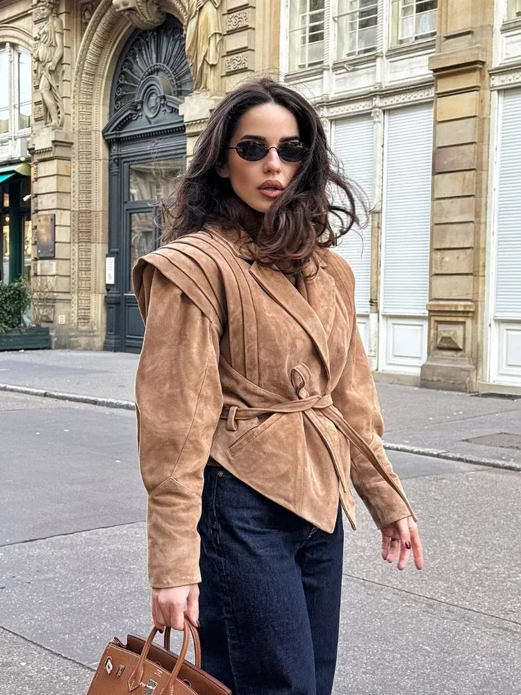 Damen Herbstjacke Vegan mit Taillengürtel Modern