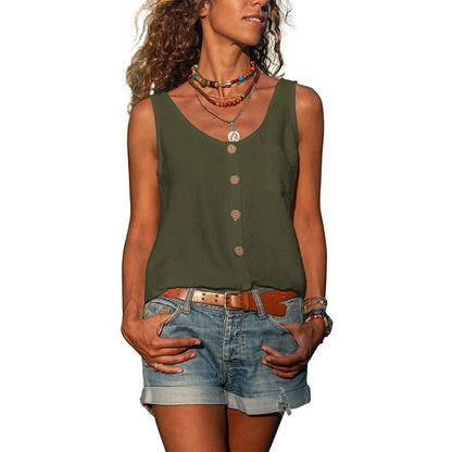 Damen Tanktop Knöpfe Seitentasche Baumwolle