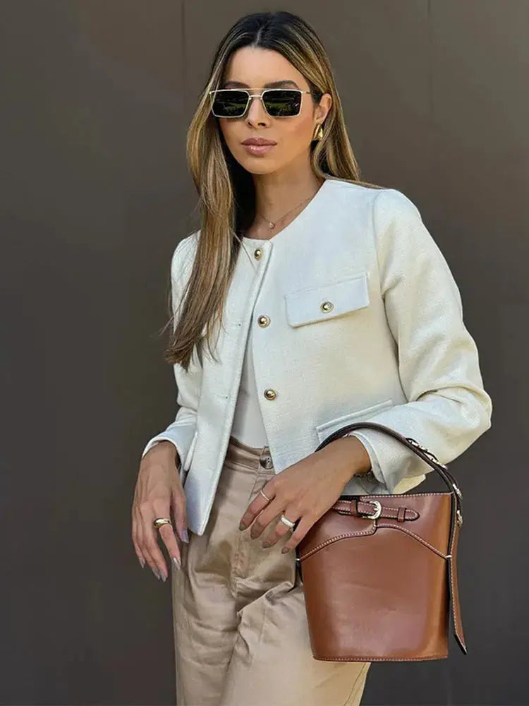 Damen Tweed Blazer Klassisch Elegant Braun - Norvielle