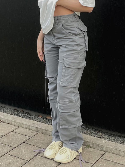 Damen Cargo-Hose Weite Beinlocke Mit Taschen
