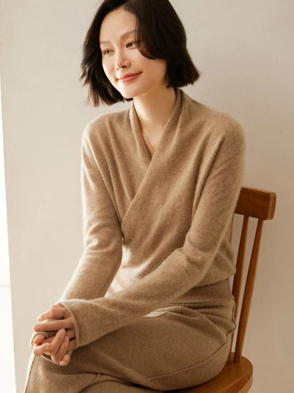 Damen Wickelpullover Überkreuzdesign aus Kaschmir Modern