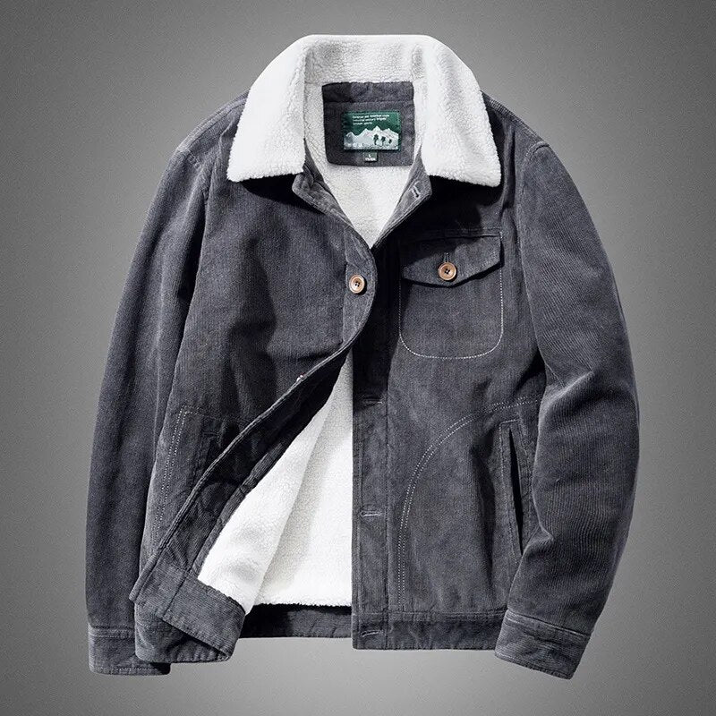Herren Cordjacke Warme Fleece-Winterjacke