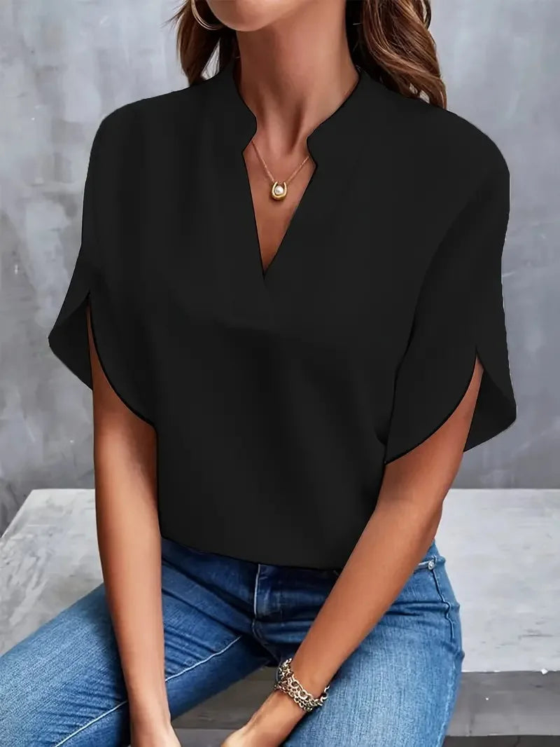 Elegante Damenbluse V-Ausschnitt Fließend