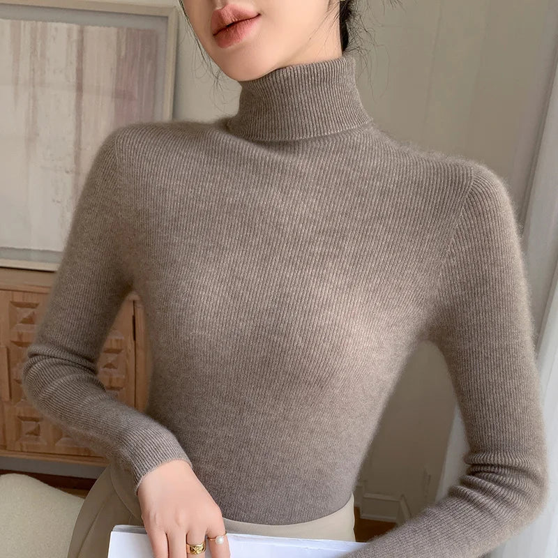 Damen Wollpullover Rollkragen Warm