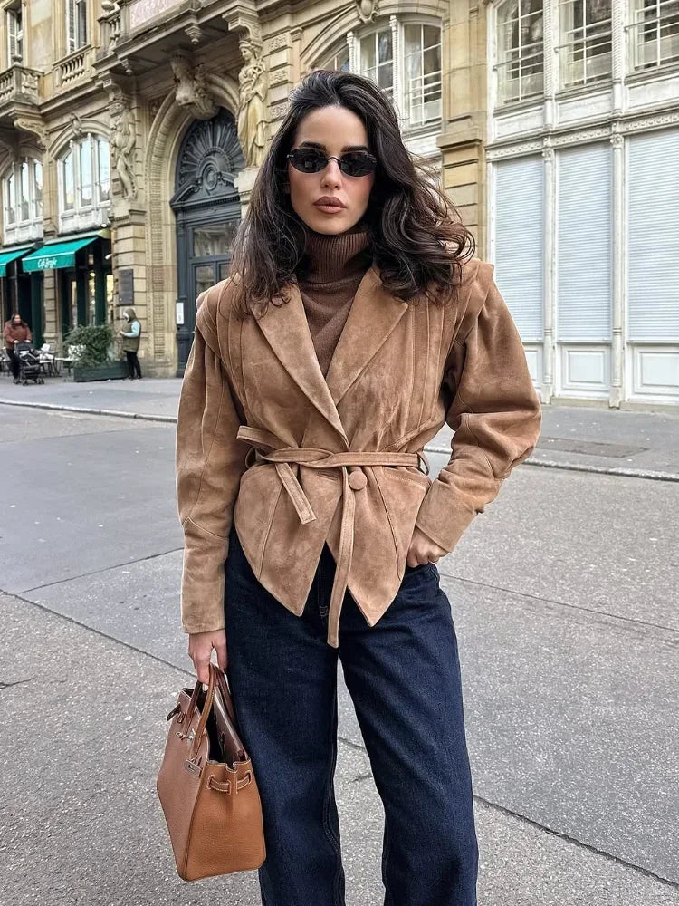 Damen Herbstjacke Vegan mit Taillengürtel Modern - Norvielle