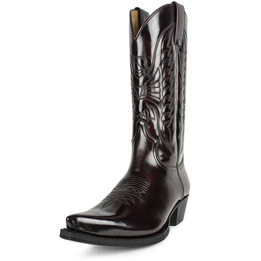 Damen Cowboystiefel Bestickt Leder Braun - Norvielle