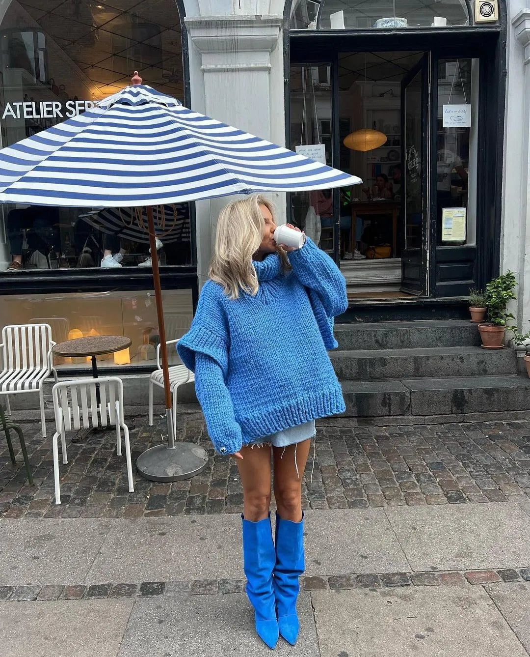 Damen Oversize Strickpullover Rollkragen Grobstrick