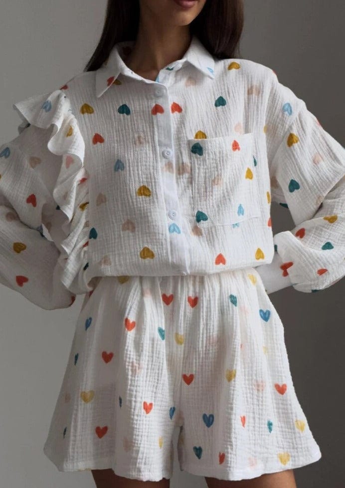 Herz-Print Damen Zweiteiler Sommeroutfit