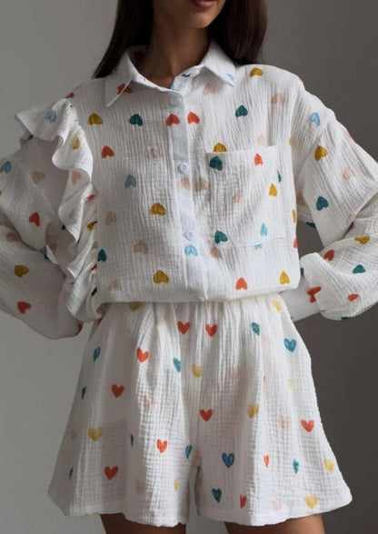 Herz-Print Damen Zweiteiler Sommeroutfit