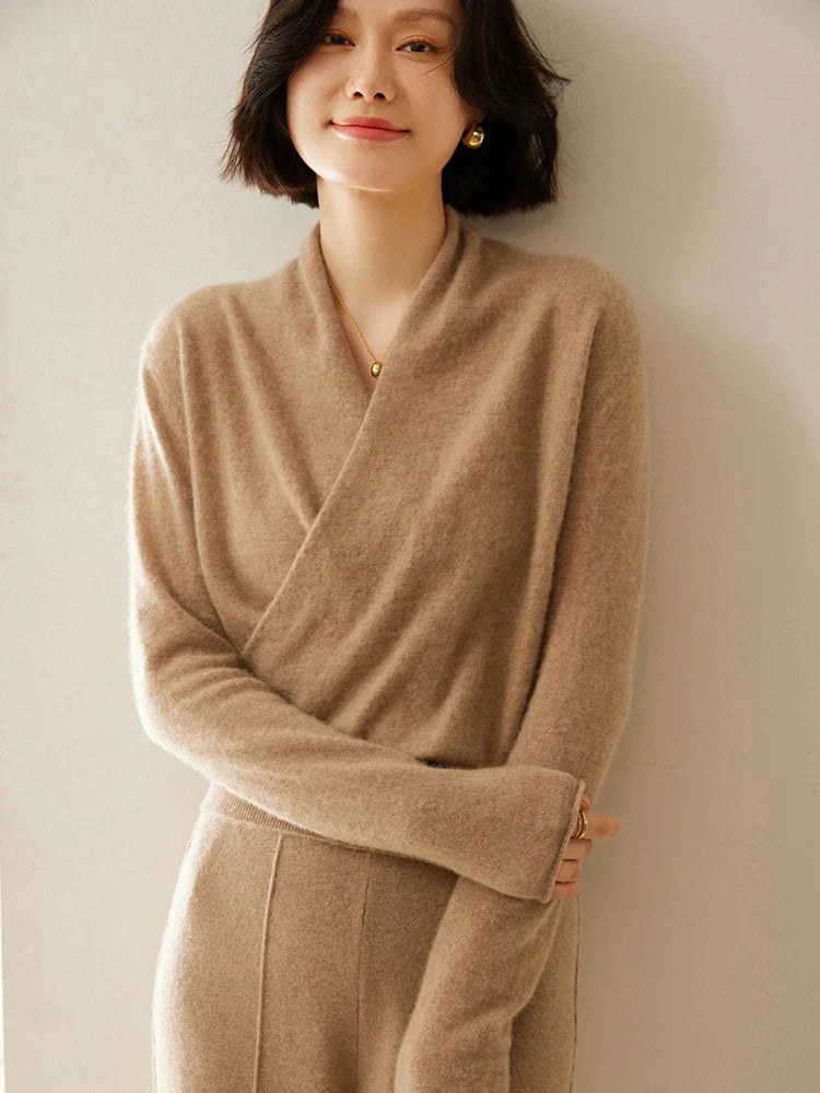 Damen Wickelpullover Überkreuzdesign aus Kaschmir Modern
