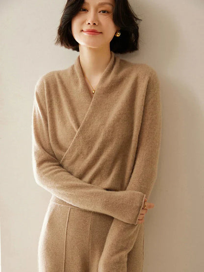Damen Wickelpullover Überkreuzdesign aus Kaschmir Modern