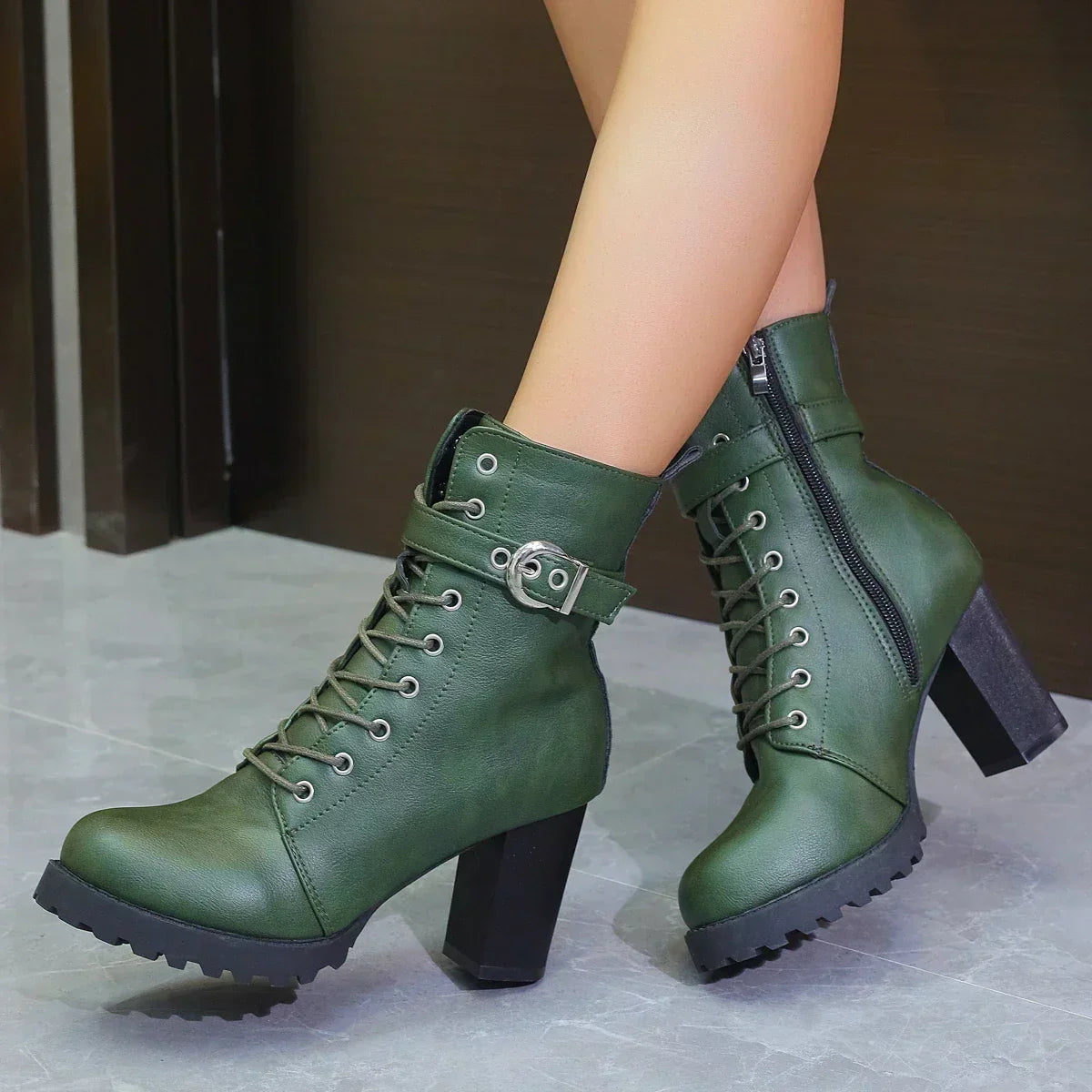 Damen Schnürstiefeletten Schnalle